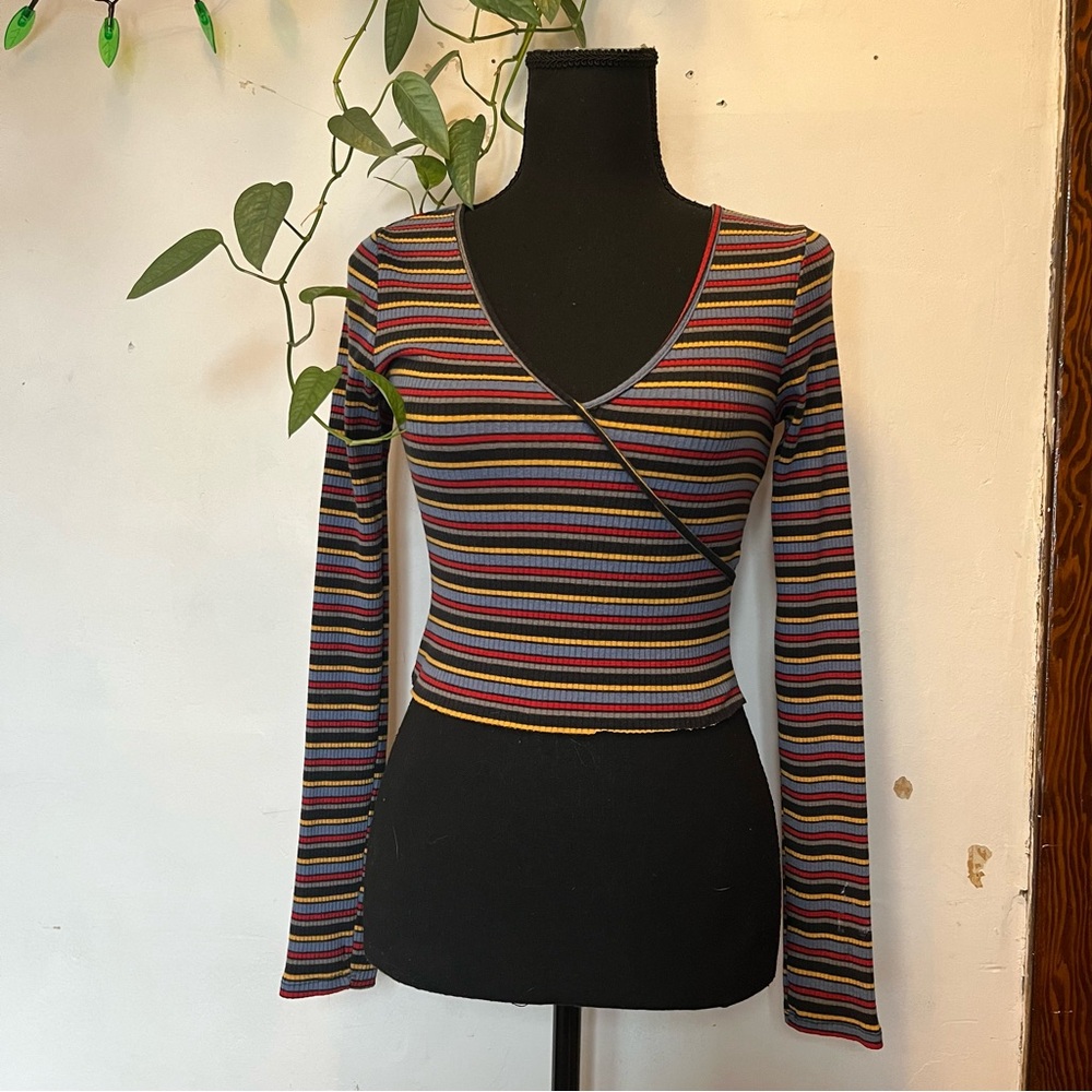 Pacsun Striped Surplice Long Sleeve Crop Top